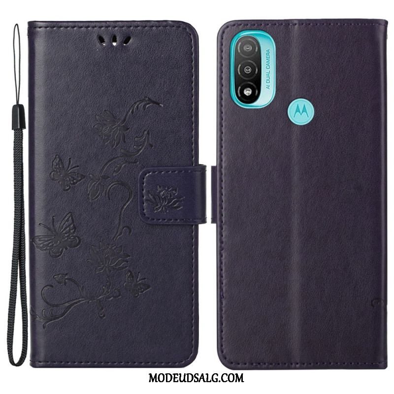 Flip Cover Moto G71 5G Asiatiske Sommerfugle Og Blomster