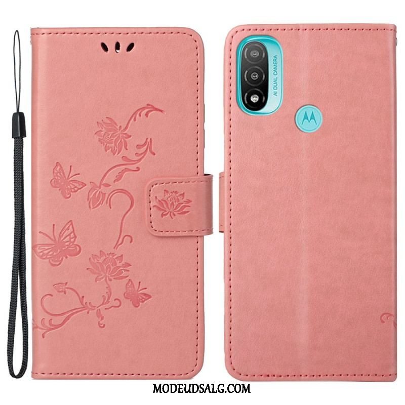 Flip Cover Moto G71 5G Asiatiske Sommerfugle Og Blomster