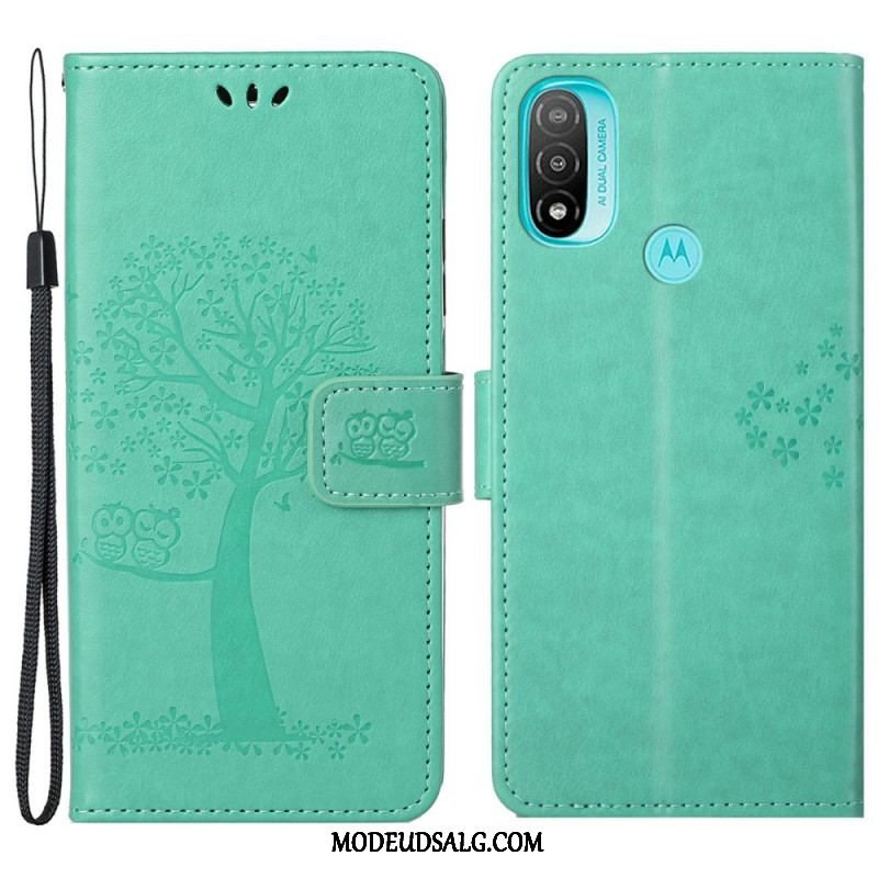 Flip Cover Moto G71 5G Med Snor Thong Træ Og Ugler