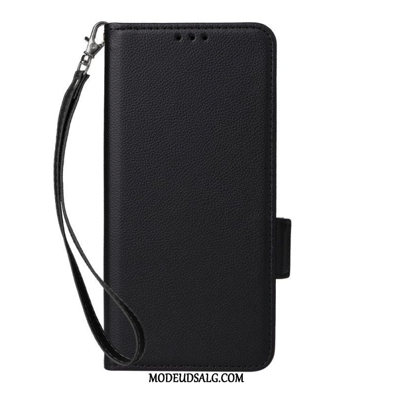 Flip Cover Motorola Edge 50 Fusion Litchi-tekstur Med Rem