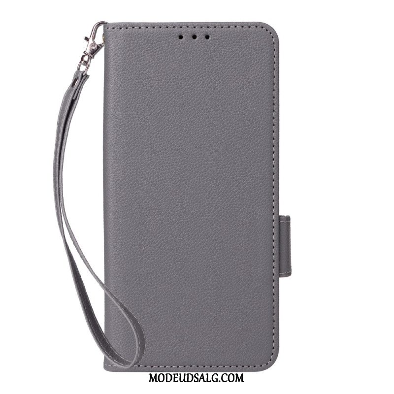 Flip Cover Motorola Edge 50 Fusion Litchi-tekstur Med Rem