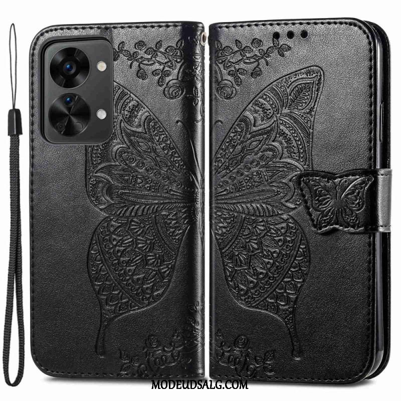 Flip Cover OnePlus Nord 2T 5G Med Snor Butterfly Lanyard Kortholder