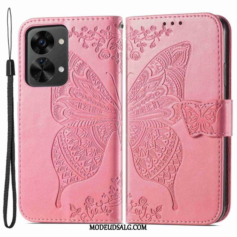 Flip Cover OnePlus Nord 2T 5G Med Snor Butterfly Lanyard Kortholder