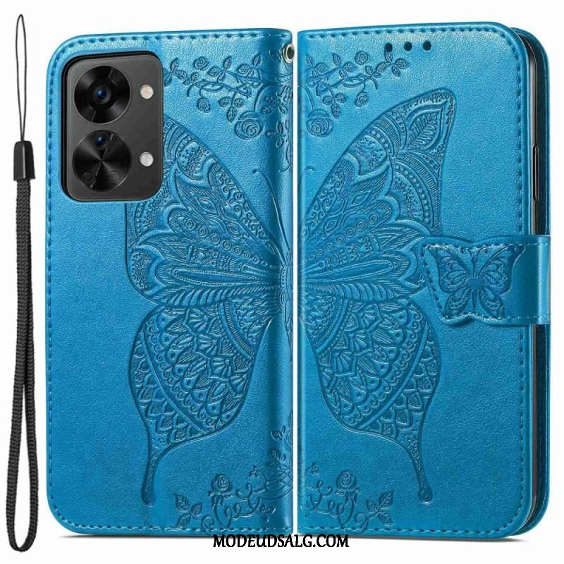 Flip Cover OnePlus Nord 2T 5G Med Snor Butterfly Lanyard Kortholder