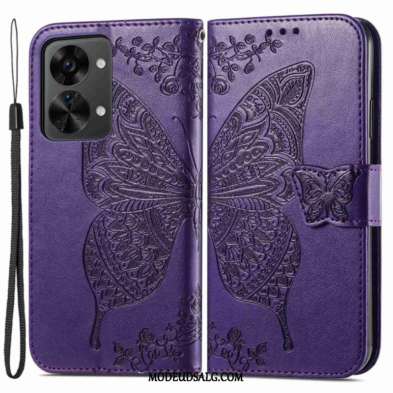 Flip Cover OnePlus Nord 2T 5G Med Snor Butterfly Lanyard Kortholder