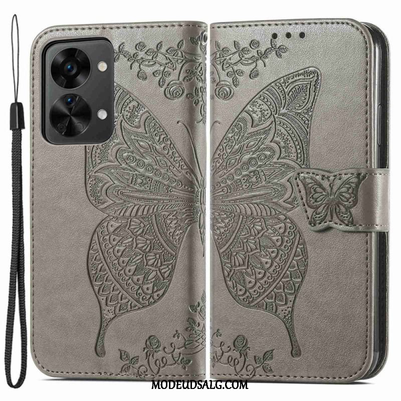 Flip Cover OnePlus Nord 2T 5G Med Snor Butterfly Lanyard Kortholder