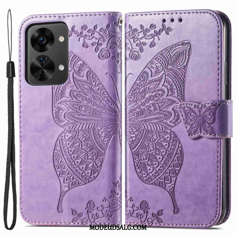 Flip Cover OnePlus Nord 2T 5G Med Snor Butterfly Lanyard Kortholder