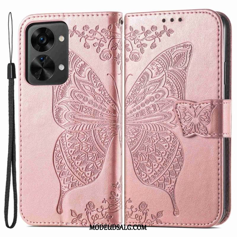 Flip Cover OnePlus Nord 2T 5G Med Snor Butterfly Lanyard Kortholder