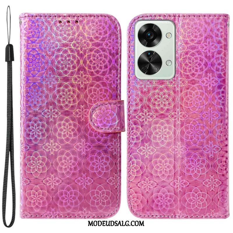 Flip Cover OnePlus Nord 2T 5G Med Snor Strappy Geometriske Blomster