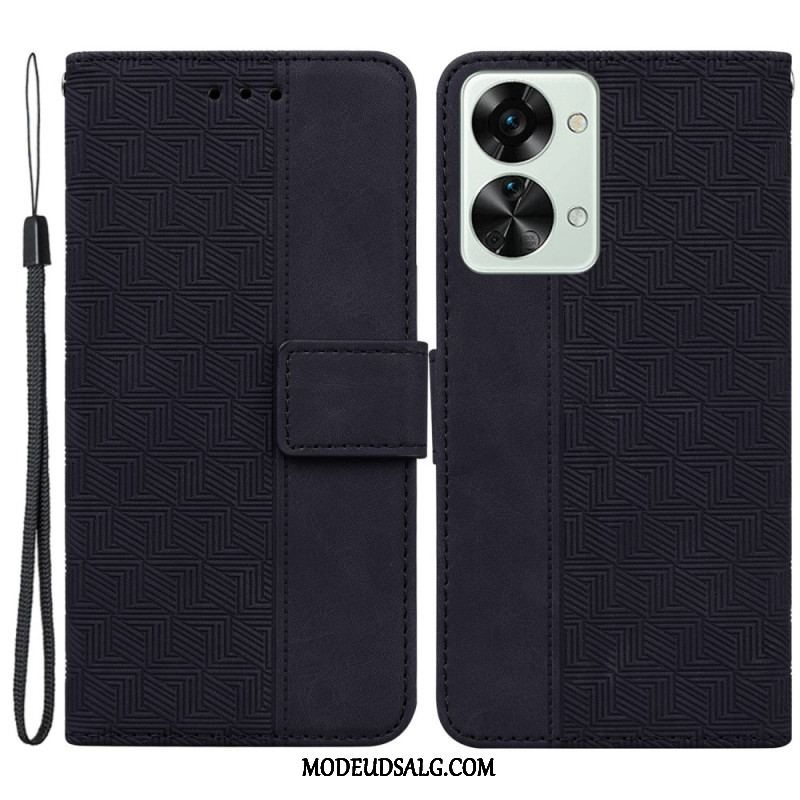 Flip Cover OnePlus Nord 2T 5G Med Snor Strappy Geometriske Mønstre