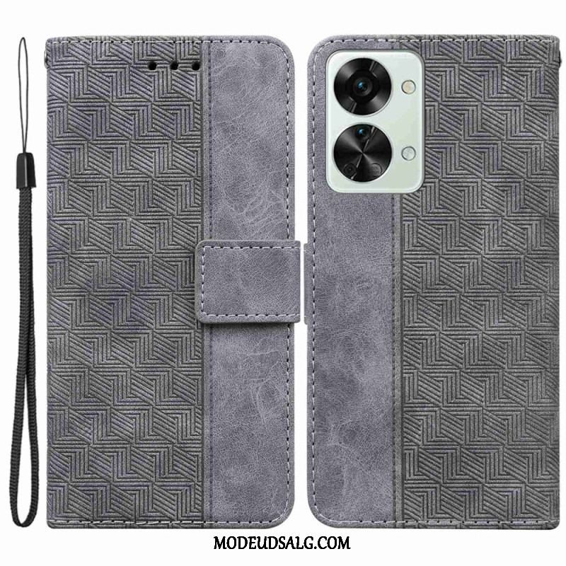 Flip Cover OnePlus Nord 2T 5G Med Snor Strappy Geometriske Mønstre