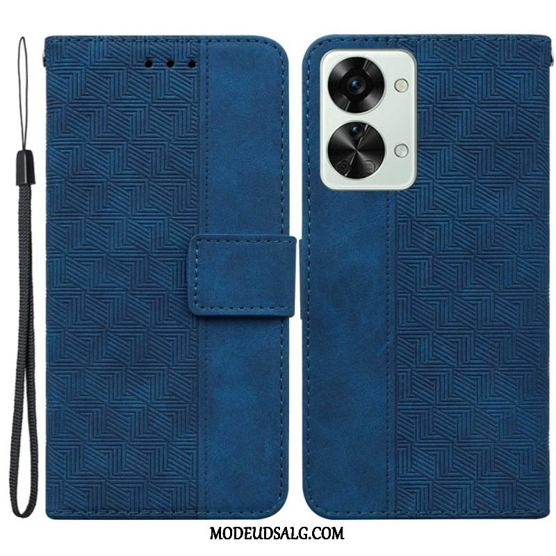 Flip Cover OnePlus Nord 2T 5G Med Snor Strappy Geometriske Mønstre