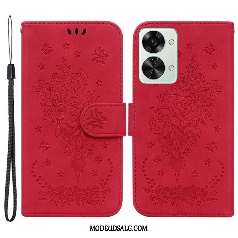 Flip Cover OnePlus Nord 2T 5G Roser Og Sommerfugle