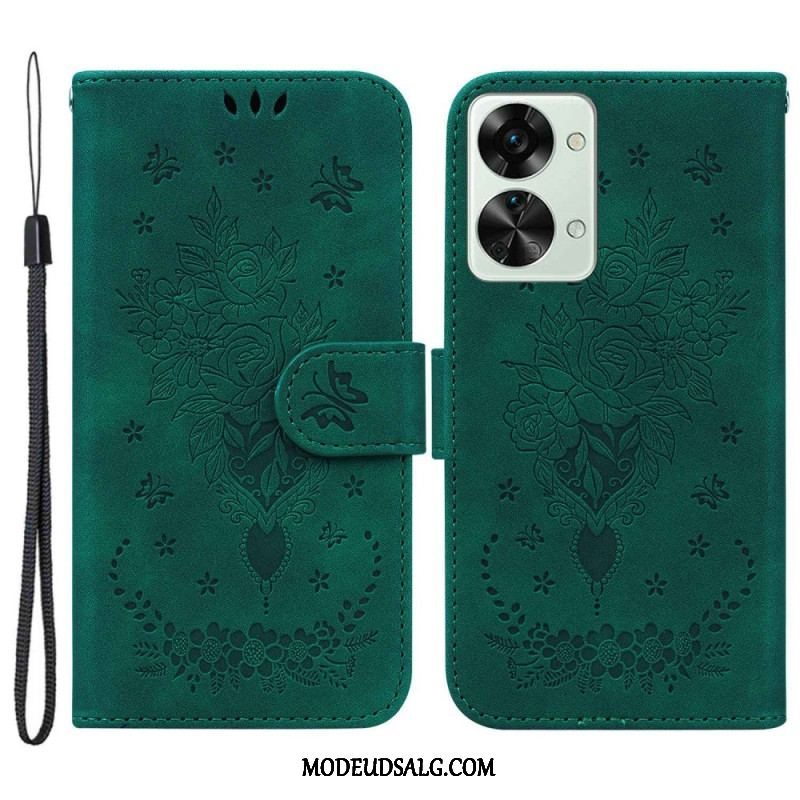 Flip Cover OnePlus Nord 2T 5G Roser Og Sommerfugle