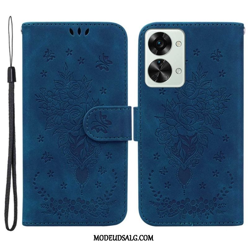 Flip Cover OnePlus Nord 2T 5G Roser Og Sommerfugle