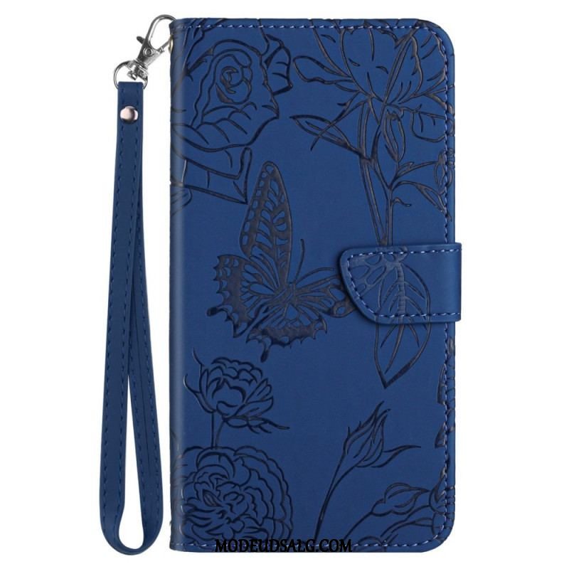 Flip Cover OnePlus Nord CE 2 5G Med Snor Sommerfugle Og Blomsterrem