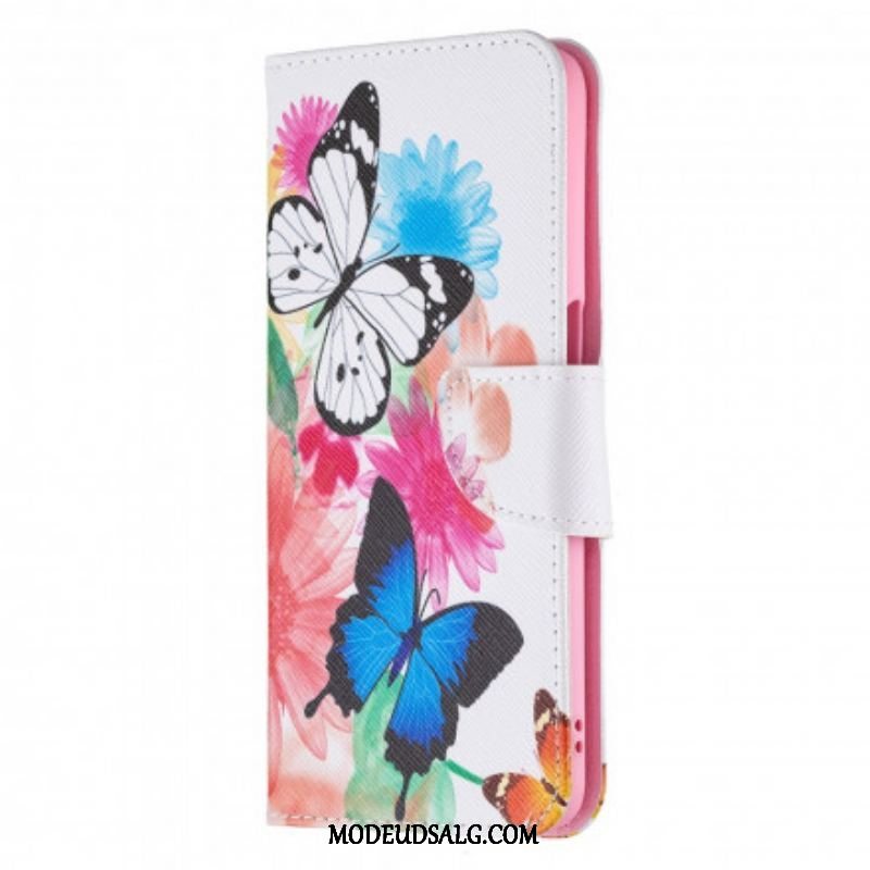 Flip Cover Oppo A54 5G / A74 5G Malede Sommerfugle Og Blomster