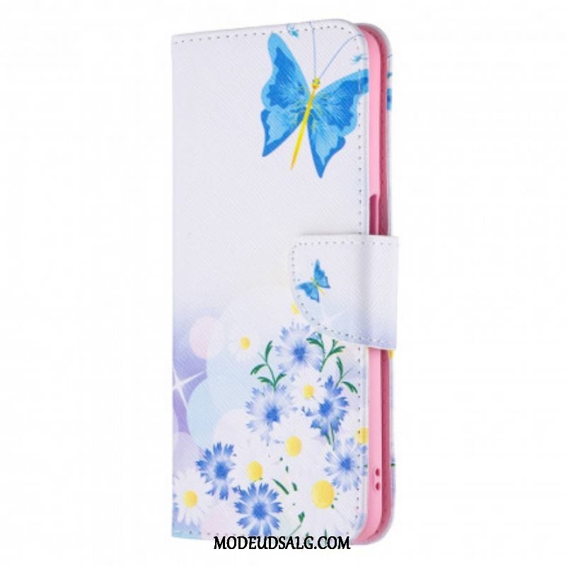 Flip Cover Oppo A54 5G / A74 5G Malede Sommerfugle Og Blomster