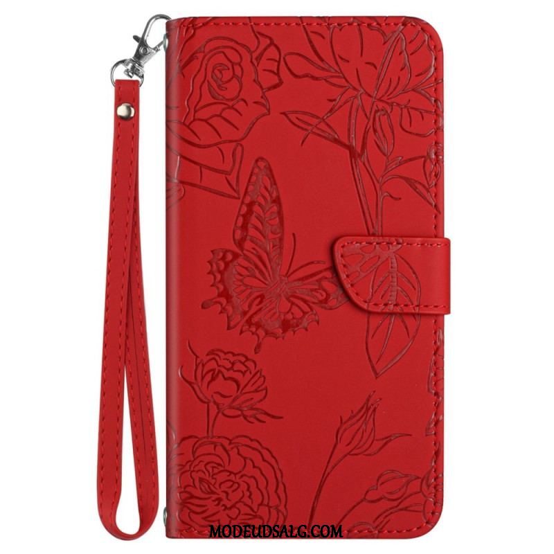 Flip Cover Oppo Find X5 Lite Med Snor Strap Butterflies Print