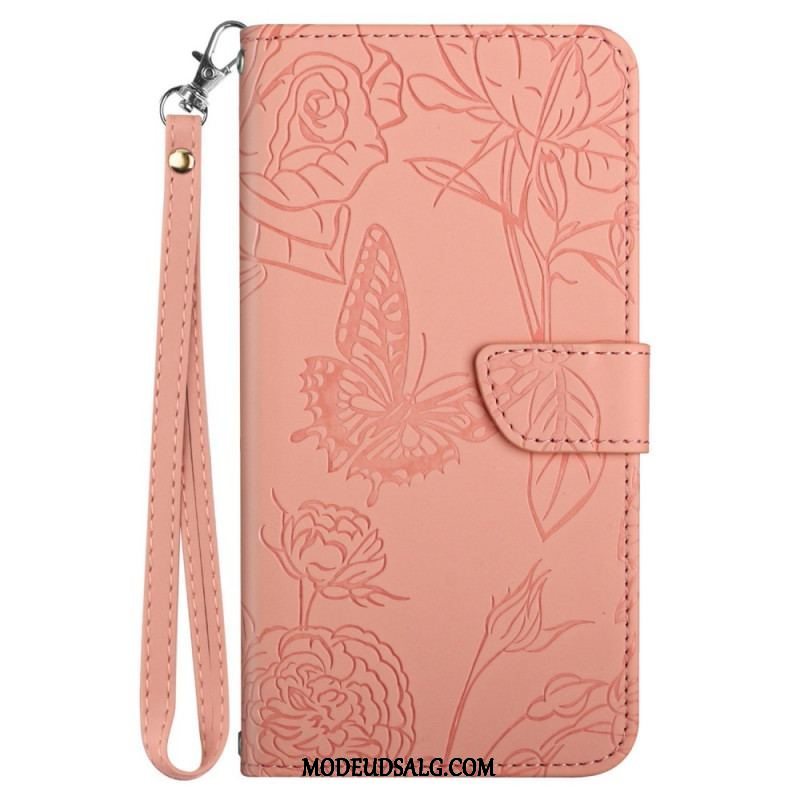 Flip Cover Oppo Find X5 Lite Med Snor Strap Butterflies Print