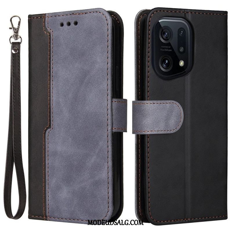 Flip Cover Oppo Find X5 Med Snor Premium Strop Tofarvet