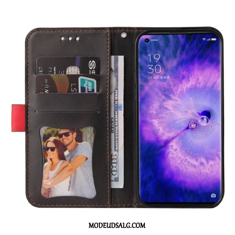 Flip Cover Oppo Find X5 Med Snor Premium Strop Tofarvet