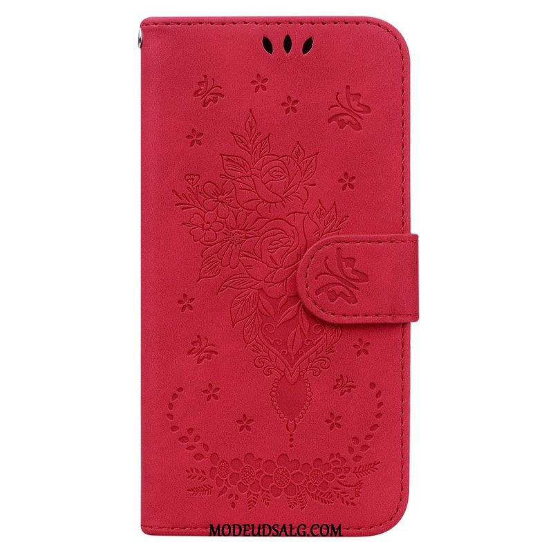 Flip Cover Oppo Reno 12f 5g Sommerfugle Og Blomster Mønster