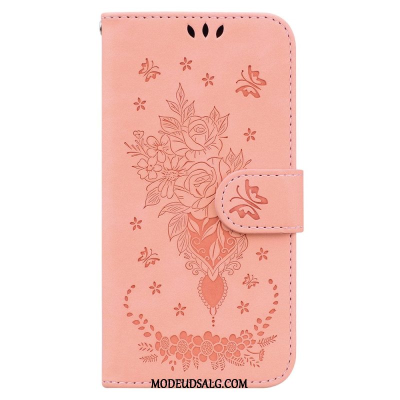 Flip Cover Oppo Reno 12f 5g Sommerfugle Og Blomster Mønster