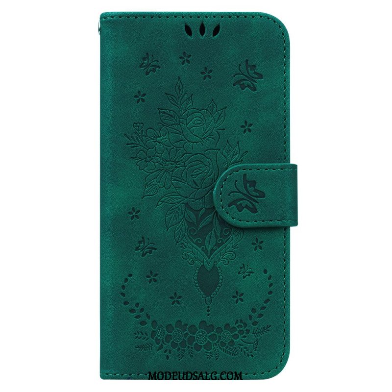 Flip Cover Oppo Reno 12f 5g Sommerfugle Og Blomster Mønster