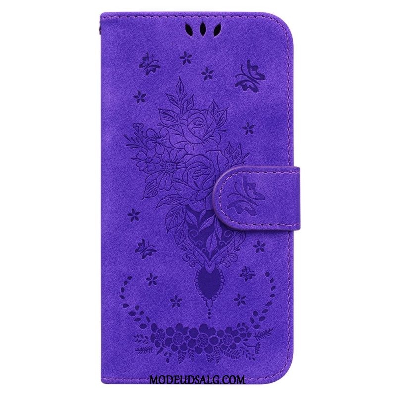 Flip Cover Oppo Reno 12f 5g Sommerfugle Og Blomster Mønster