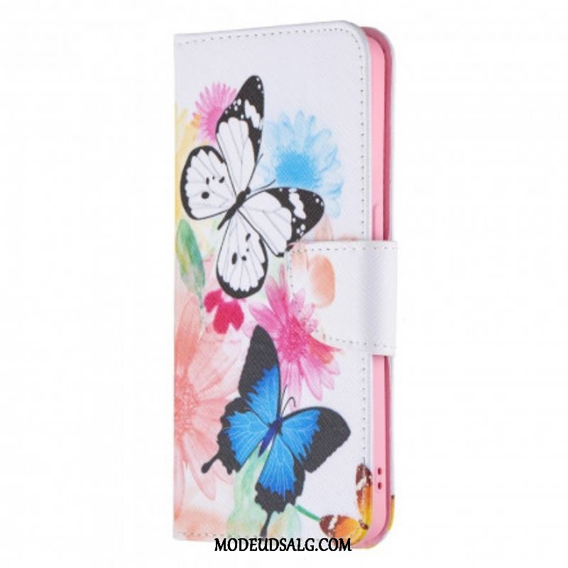 Flip Cover Oppo Reno 6 5G Malede Sommerfugle Og Blomster