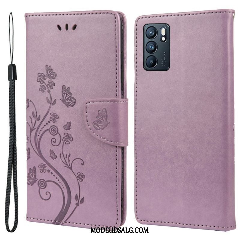 Flip Cover Oppo Reno 6 5G Sommerfugle Og Blomster