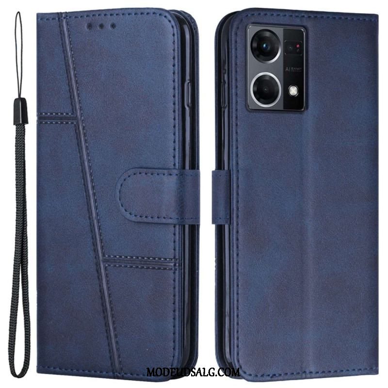 Flip Cover Oppo Reno 7 Med Snor Strappy Geo Lædereffekt