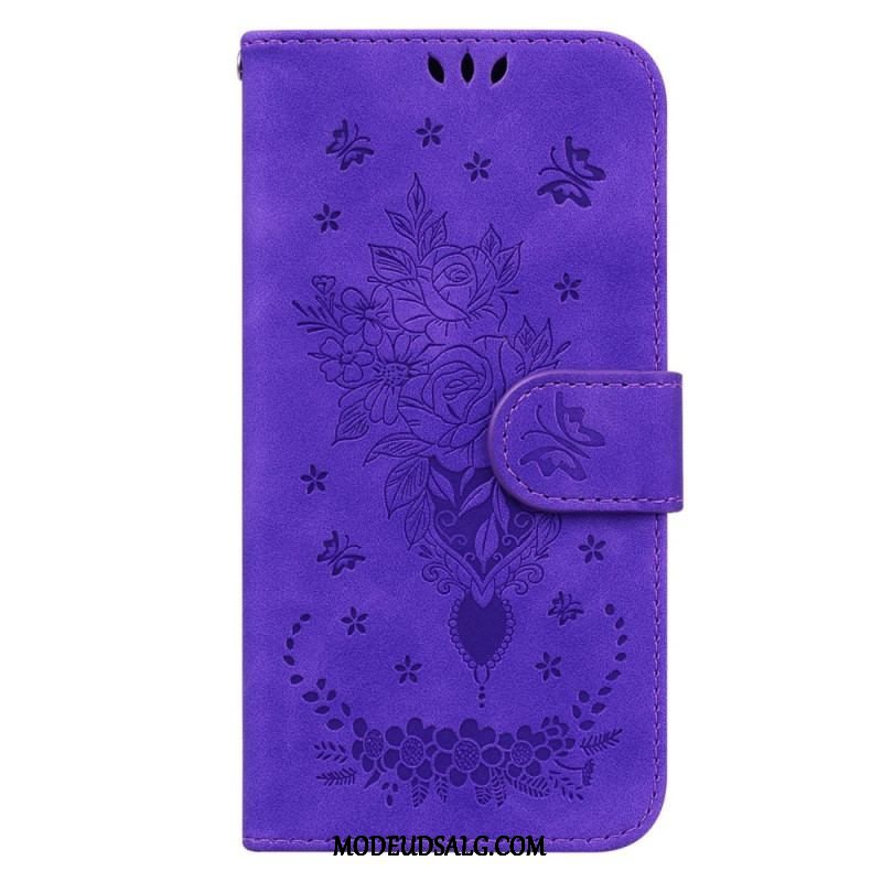 Flip Cover Oppo Reno 8 Pro Med Snor Strappy Roser Og Sommerfugle