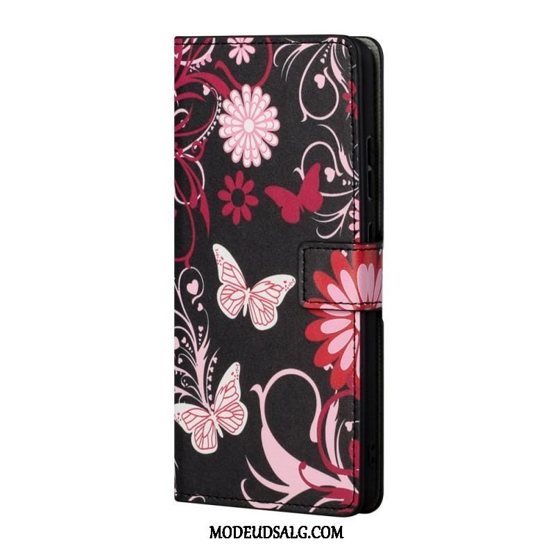 Flip Cover Samsung Galaxy A13 5G / A04s Sommerfugle Og Blomster