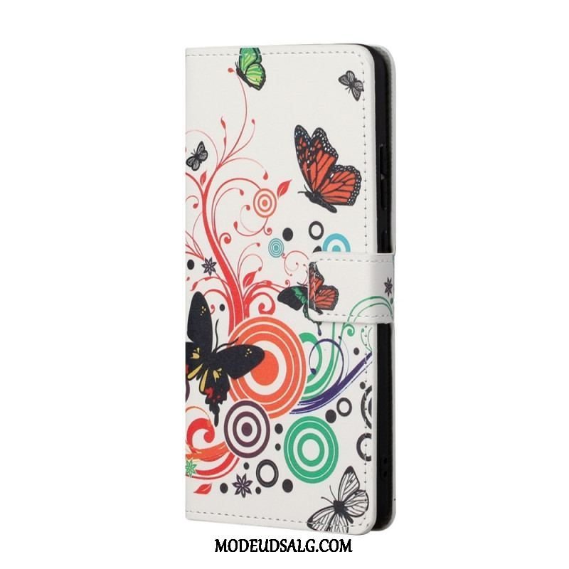 Flip Cover Samsung Galaxy A13 5G / A04s Sommerfugle Og Blomster