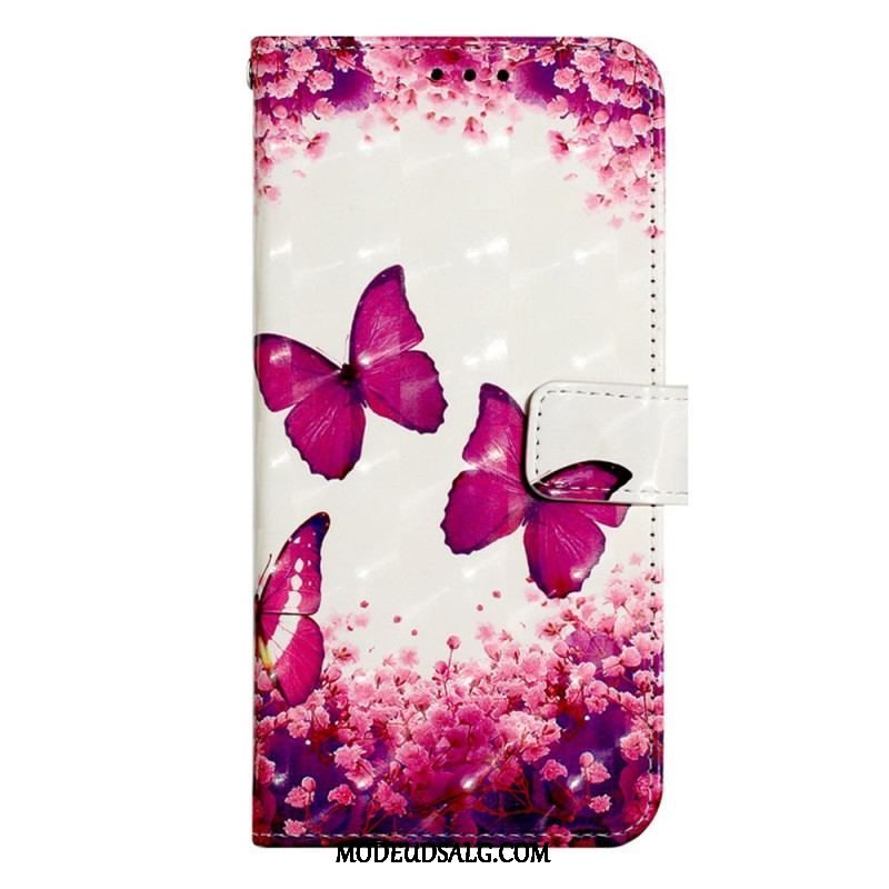 Flip Cover Samsung Galaxy A14 / A14 5G Med Snor Fantastiske String-sommerfugle