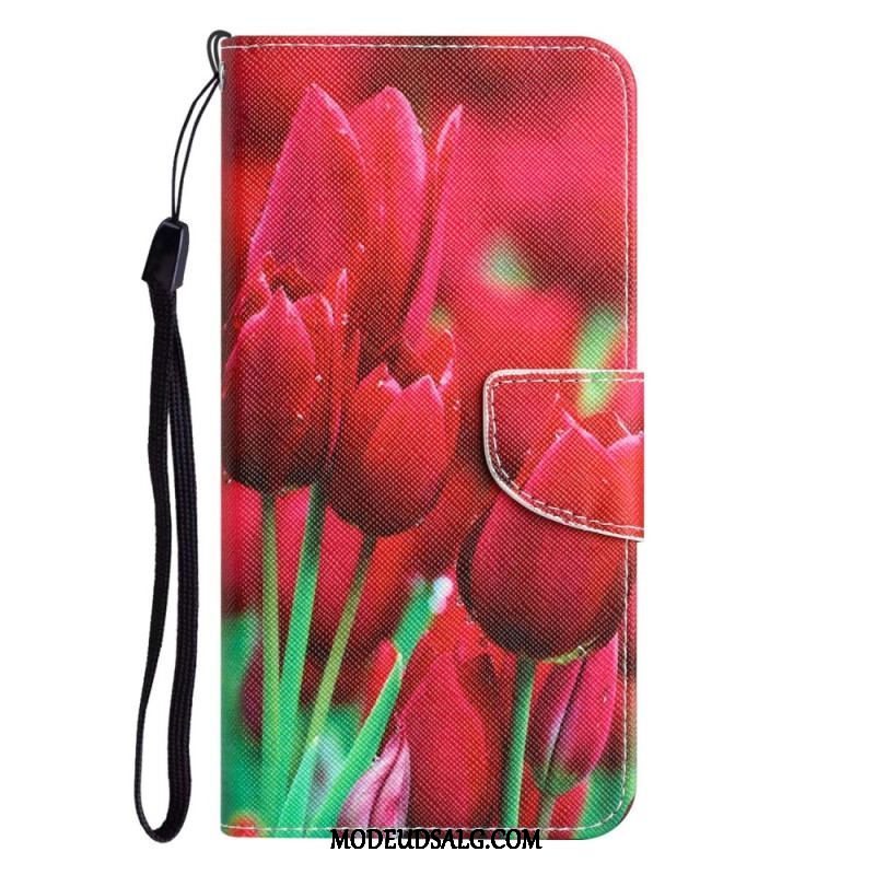 Flip Cover Samsung Galaxy A14 / A14 5G Med Snor Rem Blomster