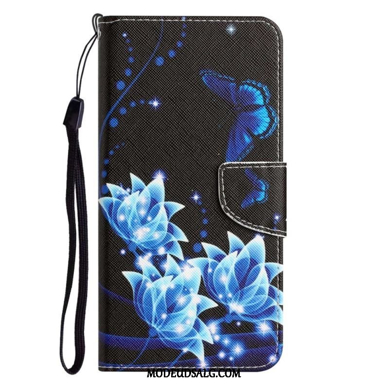 Flip Cover Samsung Galaxy A14 / A14 5G Med Snor Rem Blomster