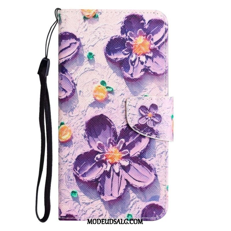 Flip Cover Samsung Galaxy A14 / A14 5G Med Snor Rem Blomster