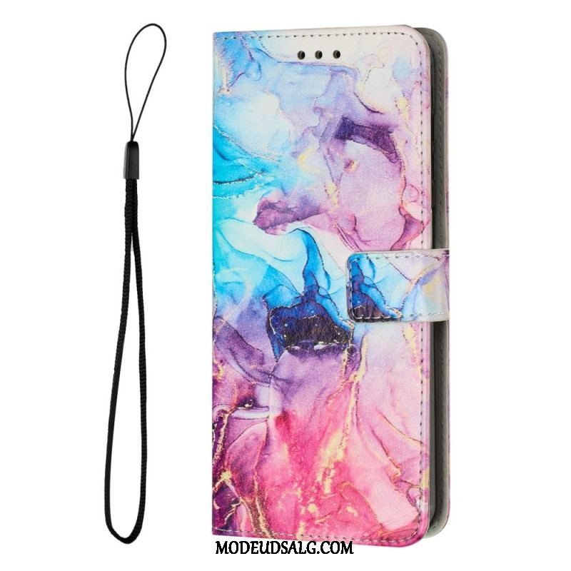 Flip Cover Samsung Galaxy A14 / A14 5G Med Snor Strip Marmor