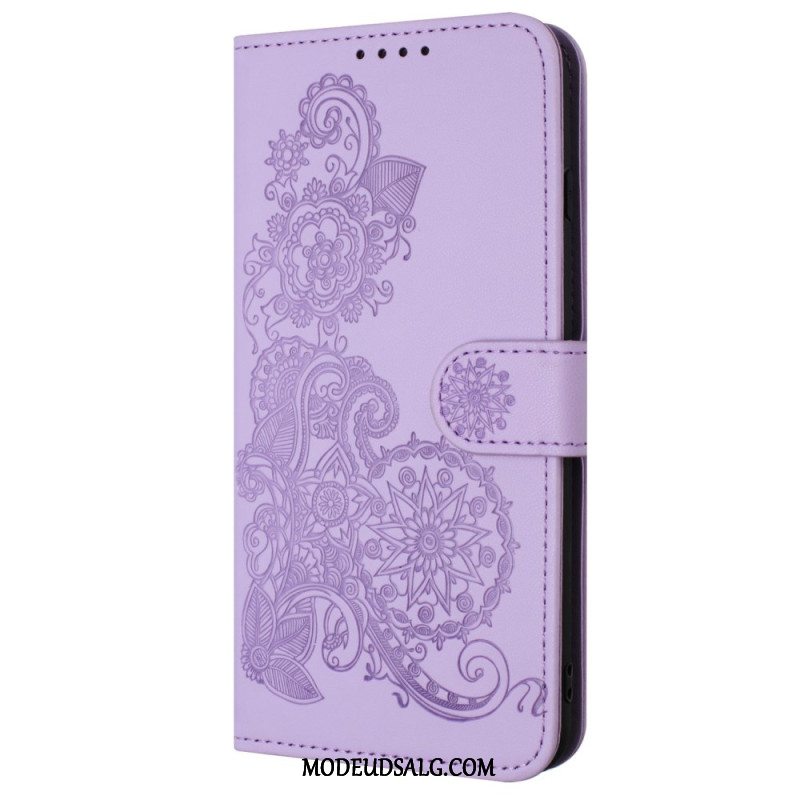 Flip Cover Samsung Galaxy A15 5g Blondeblomstermønster Med Rem