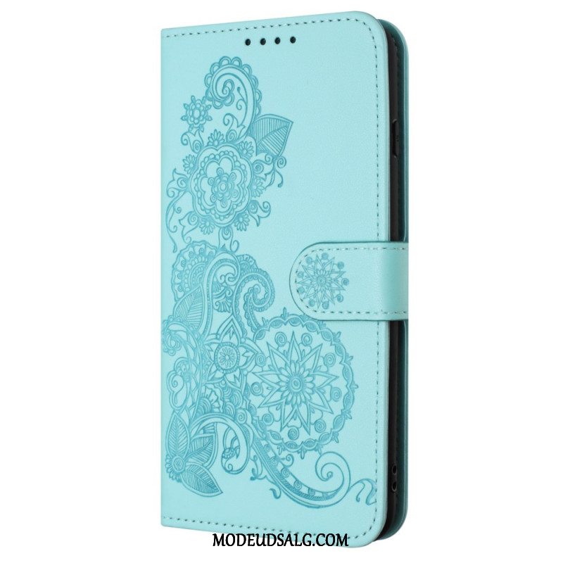 Flip Cover Samsung Galaxy A15 5g Blondeblomstermønster Med Rem