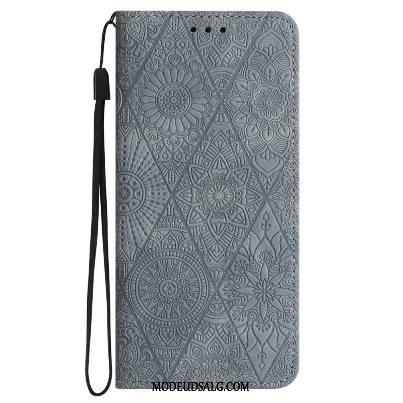 Flip Cover Samsung Galaxy A16 5g Blomstermønster Og Rem