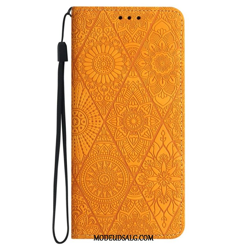 Flip Cover Samsung Galaxy A16 5g Blomstermønster Og Rem