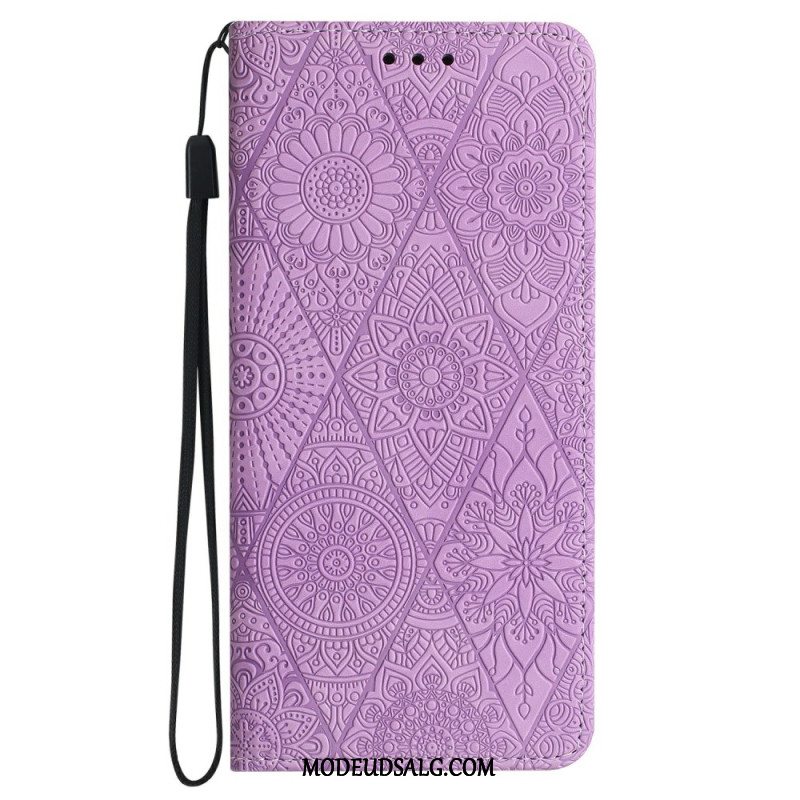 Flip Cover Samsung Galaxy A16 5g Blomstermønster Og Rem