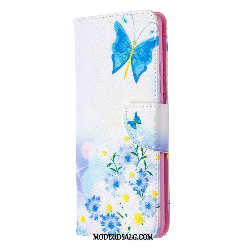 Flip Cover Samsung Galaxy A42 5G Malede Sommerfugle Og Blomster