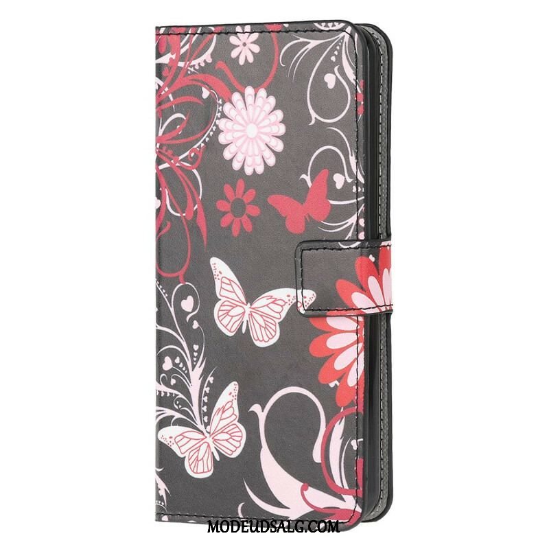 Flip Cover Samsung Galaxy A52 4G / A52 5G / A52s 5G Sommerfugle Og Blomster