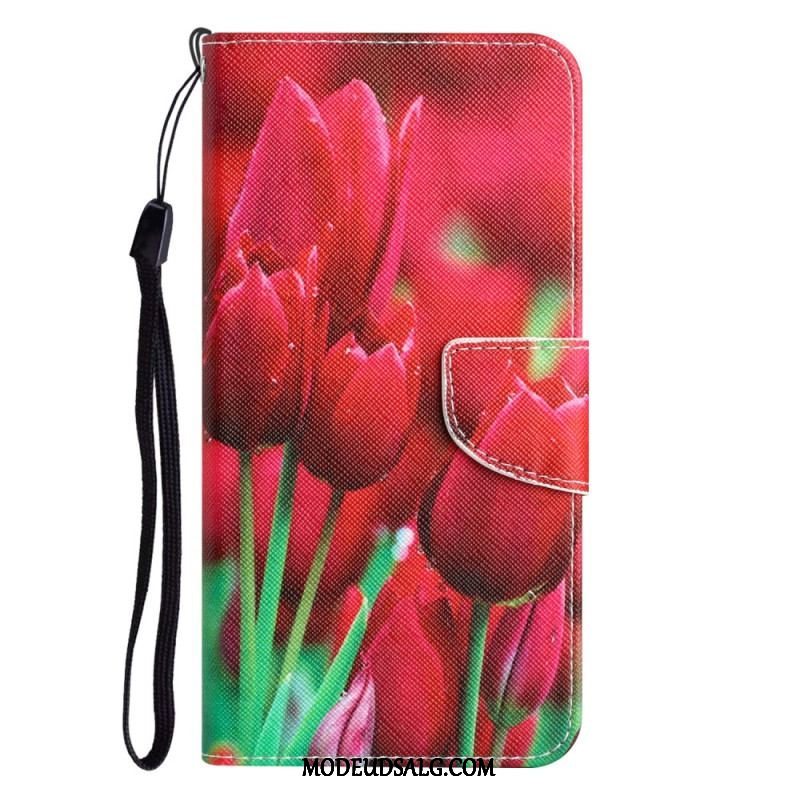 Flip Cover Samsung Galaxy A54 5G Med Snor Rem Blomster