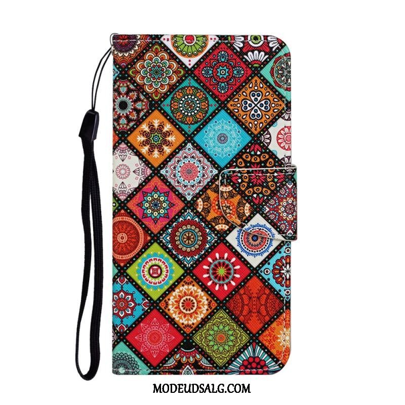 Flip Cover Samsung Galaxy A54 5G Patchwork Med Lanyard